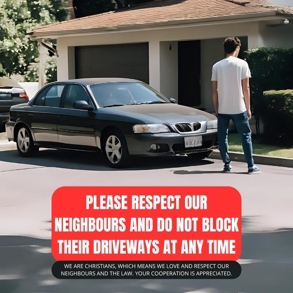 Please do not block our neighbours driveways